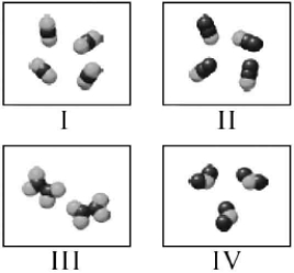 Which molecules shown below have the same molecular formula?   A)  Only I and II are the same B)  Only I and IV are the same. C)  I, II, and IV are the same. D)  Only II and IV are the same. E)  All are different.