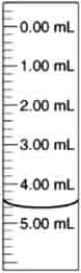 A burette (shown below)  was used to add dilute hydrochloric acid (HCl)  to a solution containing sodium hydroxide (NaOH) . If the burette initially was read as 0.00 mL, how much HCl has been delivered according to the reading in the figure?   A)  5.4 mL B)  5.40 mL C)  4.60 mL D)  4.3 mL E)  4.30 mL