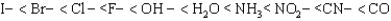 Consider two complexes: (I)  [Fe(CN) <sub>6</sub>]<sup>4</sup><font face= symbol ><sup></sup></font>, and (II)  [Fe(H<sub>2</sub>O) <sub>6</sub>]<sup>2</sup><font face= symbol ><sup></sup></font>. In view of the spectrochemical series, which one of the following sets of predictions is most likely correct? Spectrochemical Series   A) I is low spin, II is high spin, and II absorbs light at the shorter wavelength. B) I is low spin, II is high spin, and I absorbs light at the shorter wavelength. C) I is high spin, II is low spin, and I absorbs light at the shorter wavelength. D) Both have six d electrons, so both are high spin. E) Both have six d electrons, so both are low spin.