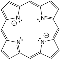 Porphyrins are polydentate ligands found in nature. They support the iron centers in heme proteins, which allows for the transport of oxygen throughout the blood stream. A structure of the core of a porphyrin is shown below. Based on the structure, what type of denticity would the ligand likely possess?   