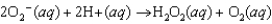 Superoxide dismutase is an enzyme that converts the reactive superoxide ion to hydrogen peroxide. Based on the equation for the reaction shown below, identify the reducing and oxidizing agents in the reaction.  