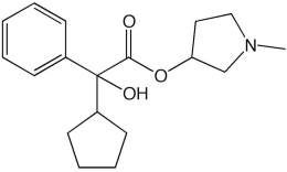 A derivative of glycopyrollate, a medication often administered before a patient's surgery, is shown below. How many chiral centers are there in the molecule?   A) 0 B) 1 C) 2 D) 3 E) 4