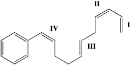 For each of the bonds in the figure below, identify whether the bond is cis, trans, or neither cis nor trans.  