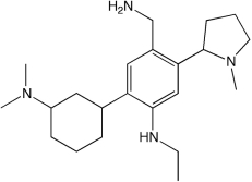 Identify the type of amines (primary, secondary, tertiary) present in the following molecule.  