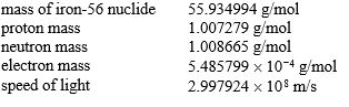 It is claimed that iron-56 is the most stable nuclide of all. Calculate the binding energy per nucleon for iron-56.  