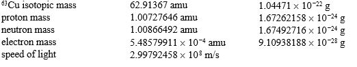Calculate the nuclear binding energy per nucleon for the copper-63 isotope. Here are some helpful data:  