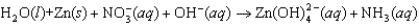 The following reaction occurs in basic solution. Identify the oxidizing agent. Note that the reaction equation is not balanced.   A) Zn(s)  B) NO<sub>3</sub><font face= symbol ><sup></sup></font>(aq)  C) OH<font face= symbol ><sup></sup></font>(aq)  D) H<sub>2</sub>O(l)  E) NH<sub>3</sub>(aq) 
