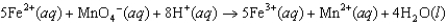 Does pH have an effect on the cell potential (E<sub>cell</sub>)  for the following oxidation-reduction reaction?   A) Yes, because E<sub>cell</sub> values for all redox reactions depend on the pH. B) Yes, because E<sub>cell</sub> values for redox reactions involving the hydronium ion depend on the pH. C) No, because E<sub>cell</sub> values for redox reactions depend only on the major species in the reaction, in this case, Fe<sup>2</sup><font face= symbol ><sup></sup></font>, MnO<sub>4</sub><font face= symbol ><sup></sup></font>, Fe<sup>3</sup><font face= symbol ><sup></sup></font>, and Mn<sup>2</sup><font face= symbol ><sup></sup></font>. D) No, because E<sub>cell</sub> values for redox reactions depend on concentrations and temperatures but not on pH. E) No, because E<sub>cell</sub> values for redox reactions do not depend on the pH.