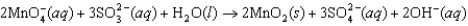 Permanganate ion can oxidize sulfite in basic solution according to the following equation. The relevant standard reduction potentials are 0.59 V for the manganese compound and <font face= symbol ></font>0.92 V for the sulfur compound. Determine the cell potential for the reaction at 298 K with the concentrations in the table.   Species Concentration MnO<sub>4</sub><font face= symbol ><sup></sup></font>0.250 M SO<sub>3</sub><sup>2</sup><font face= symbol ><sup></sup></font>0.356 M SO<sub>4</sub><sup>2</sup><font face= symbol ><sup></sup></font>0.278 M OH<font face= symbol ><sup></sup></font>0.0222 M