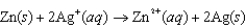Calculate the cell potential (E<sub>cell</sub>) for the following reaction if [Ag<font face= symbol ><sup></sup></font>] <font face= symbol ></font> 0.10 M and [Zn<sup>2</sup><font face= symbol ><sup></sup></font>] <font face= symbol ></font> 0.25 M.   Half-reaction Standard Reduction Potential (V)   <font face= symbol ></font> 0.763   <font face= symbol ></font> 0.337