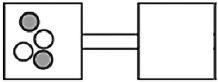 The following figures represent distributions of two types of gas molecules between two containers connected by an open tube. In which figure is the entropy of the system maximized? A)    B)    C)    D)   