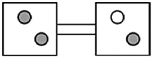 The following figures represent distributions of two types of gas molecules between two containers connected by an open tube. In which figure is the entropy of the system maximized? A)    B)    C)    D)   