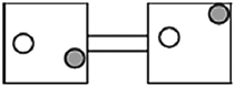 The following figures represent distributions of two types of gas molecules between two containers connected by an open tube. In which figure is the entropy of the system maximized? A)    B)    C)    D)   
