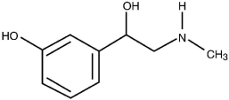Phenylephrine (PE, see the structure below)  is a nasal decongestant and is the active ingredient in Sudafed, which contains phenylephrine hydrochloride (PEHCl) . This conjugate acid of phenylephrine (PEH<font face= symbol ><sup></sup></font>)  has a pK<sub>a </sub><font face= symbol ></font> 5.5. At a physiological pH of 7.4, what is the ratio of concentrations, [PE]/[PEH<font face= symbol ><sup></sup></font>]?   A) 6.7 B) 0.01 C) 0.14 D) 79 E) 21