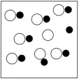 Which sketch best represents the qualitative molecular view of an aqueous solution of nitrous acid? (Water molecules are not shown explicitly.)    A)    B)    C)    D)   