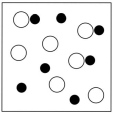 Which sketch best represents the qualitative molecular view of an aqueous solution of nitrous acid? (Water molecules are not shown explicitly.)    A)    B)    C)    D)   
