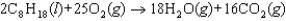 Octane can undergo combustion to produce carbon dioxide and water and release tremendous amounts of energy. The balanced chemical equation for this reaction is shown below. How could the rate of this reaction be expressed correctly in terms of the rate at which the concentration of a reactant or product changes?   A) Rate <font face= symbol ></font>   <font face= symbol ></font> B) Rate <font face= symbol ></font>   <font face= symbol ></font> C) Rate <font face= symbol ></font>   D) Rate <font face= symbol ></font>   E) Rate <font face= symbol ></font>   <font face= symbol ></font>