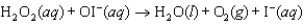 The mechanism for the reaction   in the presence of I<font face= symbol ><sup></sup></font>(aq) is proposed to be: Step 1:   (slow) Step 2:   (fast) Identify a) any intermediates, b) any catalysts, and c) the rate law for the reaction.