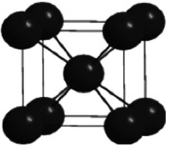 In the cesium chloride unit cell shown below, the cesium ions sit on the corners of a cube. What is the name of this unit cell?   A) simple cubic B) chloride-centered cubic C) face-centered cubic D) cubic-centered E) body-centered cubic