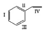 The monomer for polystyrene is shown below. Which of the bonds is involved in the polymerization process?   A) I only B) II only C) III only D) IV only E) Bonds I-IV are all involved in polymerization.