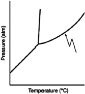 What does the line indicated by the arrow in the following phase diagram represent?   A) solid-liquid boundary B) solid-gas boundary C) liquid-gas boundary D) triple point E) solid-solid boundary