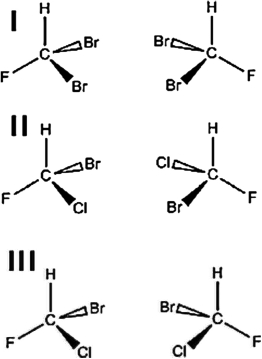 The members of which pair of molecules are enantiomers?   A) I only B) II only C) III only D) I, II, and III E) II and III