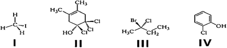 Which of these molecules is chiral?   A) I and II B) I and III C) I and IV D) II and III E) II and IV