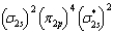 What is the valence electron molecular orbital electron configuration of C<sub>2</sub>? A)    B)    C)    D)    E)   
