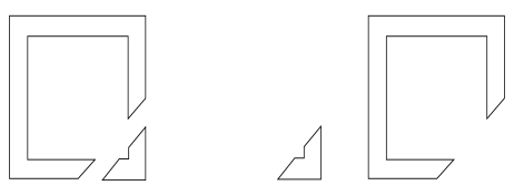 People are apt to see the following figure as an outline square covered in its lower right corner by a white line rather than as a rearrangement of the two separate figures on the right. What grouping factor of perceptual organization best explains this?   A)  perceptual constancy B)  opponent-processing C)  good continuation D)  figure-ground separation