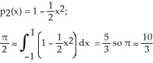 The area of a circle with radius 1 is π. If f(x) =   gives the top half of this circle, as illustrated below, use the second Taylor polynomial of f(x) at x = 0 to find an approximate value for π. Is the following correct?     <div style=padding-top: 35px> 
