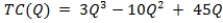 Suppose that the market for chocolate milk is perfectly competitive. Companies that produce chocolate milk are identical and have long-run cost functions given by   . a. Derive the marginal and average cost curves for a firm in this industry. b. Find the quantity at which average total cost is minimized for each firm.