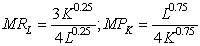 Suppose a firm with a production function given by Q = K<sup>0.25</sup>L<sup>0.75</sup> produces 1,500 units of output. The firm pays a wage of $50 per unit and pays a rental rate of capital of $50 per unit. (Note:   ) . To minimize the cost of producing 1,500 units of output, the firm should use: A)  3 times as many units of labor as units of capital. B)  equal amounts of labor and capital. C)  1.25 times as many units of capital as units of labor. D)  16 units of capital and 6,814 units of labor.
