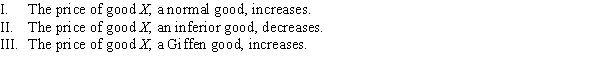 For the following scenarios, explain the direction of the substitution effect, income effect, and total effect.  