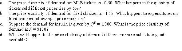 Answer the following questions about price elasticity of demand.  