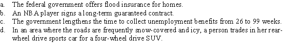 Explain how moral hazard could arise in the following situations.  