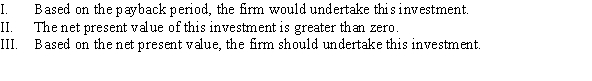 Use the following to answer question: Table 14.6 Year Costs Benefits 0 $400 $ 0 1 0 50 2 0 50 3 0 400 -(Table 14.6)  Suppose that the interest rate is 9% and the firm requires a payback period of three years. Which of the following statements is (are)  TRUE?   A)  I, II, and III B)  II and III C)  I D)  I and III