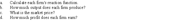 Two firms are producing identical goods in a market characterized by the inverse demand curve P = 60 - 2Q, where Q is the sum of Firm 1's and Firm 2's output, q<sub>1</sub> + q<sub>2</sub>. Each firm's marginal cost is constant at $12, and fixed costs are zero. Answer the following questions, assuming that the firms are Cournot competitors.