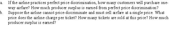 Use the following to answer question: Table 10.11   -(Table 10.11) Suppose that the marginal cost of a one-way airfare is $30.  