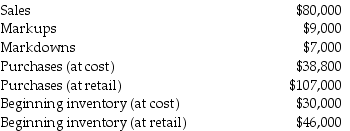 The following information is available for the past month for a retail store:   What is the ending inventory at cost using the conventional retail method? (Round cost-to-retail ratios to four decimal places.)  A) $31,853 B) $33,292 C) $27,000 D) $75,000 