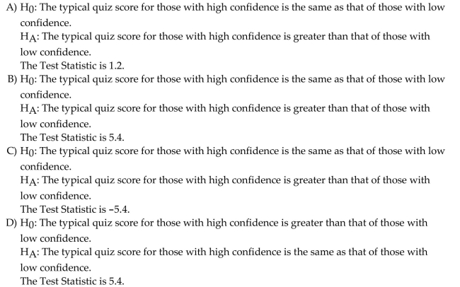 State the null and alternative hypothesis and also the value of the test statistic for the professor's randomization test.