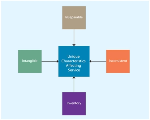 A chart representing the core differences between services and goods   -A daycare at a technology park in Saskatoon enables parents to watch their kids via a CCTV camera by streaming the video via a secure link.This technology helps parents make sure that their kids are comfortable at the daycare.What does this resource add to the daycare's services? A)  Variability B)  Dissociability C)  Tangibility D)  Inconsistency E)  Conceptuality