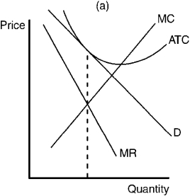 Figure 10-12                -Refer to Figure 10-12. Which of the panels depicts a firm in a competitive price-searcher market earning positive economic profits? A) Panel a B) Panel b C) Panel c D) Panel d