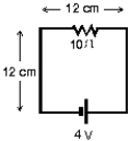 The circuit shown is in a uniform magnetic field that is into the page. The current in the circuit is 0.20 A. At what rate is the magnitude of the magnetic field changing: Is it increasing or decreasing?:   A)  zero B)  140 T/s, decreasing C)  140 T/s, increasing D)  420 T/s, decreasing E)  420 T/s, increasing