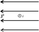 The figure shows a uniform magnetic field   directed to the left and a wire carrying a current into the page. The magnetic force acting on the wire is:   A)  toward the top of the page B)  toward the bottom of the page C)  toward the left D)  toward the right E)  zero