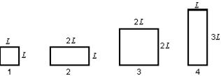 The diagram shows four rectangular plates and their dimensions. All are made of the same material. The temperature now increases. Of these plates:   A)  the vertical dimension of plate 1 increases the most and the area of plate 1 increases the most B)  the vertical dimension of plate 2 increases the most and the area of plate 4 increases the most C)  the vertical dimension of plate 3 increases the most and the area of plate 1 increases the most D)  the vertical dimension of plate 4 increases the most and the area of plate 3 increases the most E)  the vertical dimension of plate 4 increases the most and the area of plate 4 increases the most