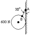  The 600-N ball shown is suspended on a string AB and rests against the frictionless vertical wall. The string makes an angle of 30 \degree  with the wall. The magnitude of the tension for of string is:   A)  690 N B)  1200 N C)  2100 N D)  2400 N E)  none of these 