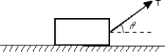  A block of mass m is pulled along a rough horizontal floor by an applied force   as shown. The vertical component of the force exerted on the block by the floor is:   A)  mg B)  mg - T cos  \theta  C)  mg + T cos  \theta  D)  mg - T sin  \theta  E)  mg + T sin  \theta
