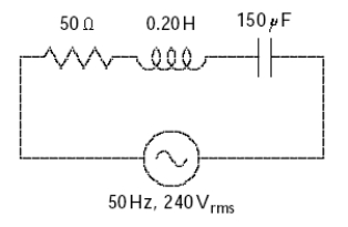  The impedance of the circuit shown is:   A)  21  \Omega   B)  50  \Omega   C)  63   \Omega   D)  65   \Omega   E)  98   \Omega   
