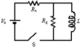 Immediately after switch S in the circuit shown is closed, the current through the battery is:   A)  0 B)  V<sub>0</sub>/R<sub>1</sub> C)  V<sub>0</sub>/R<sub>2</sub> D)  V<sub>0</sub>/(R<sub>1</sub> + R<sub>2</sub>)  E)  V<sub>0</sub>(R<sub>1</sub> + R<sub>2</sub>) /(R<sub>1</sub>R<sub>2</sub>) 