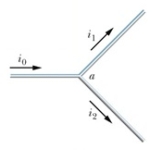 This figure shows a junction. What is true of the currents?   A)  i<sub>1</sub> = i<sub>0</sub> + i<sub>2</sub> B)  i<sub>2</sub>= i<sub>0</sub> + i<sub>1</sub> C)  i<sub>0</sub> = i<sub>1</sub> - i<sub>2</sub> D)  i<sub>1</sub> = i<sub>0</sub> - i<sub>2</sub> E)  i<sub>0</sub> = i<sub>2</sub>- i<sub>1</sub>